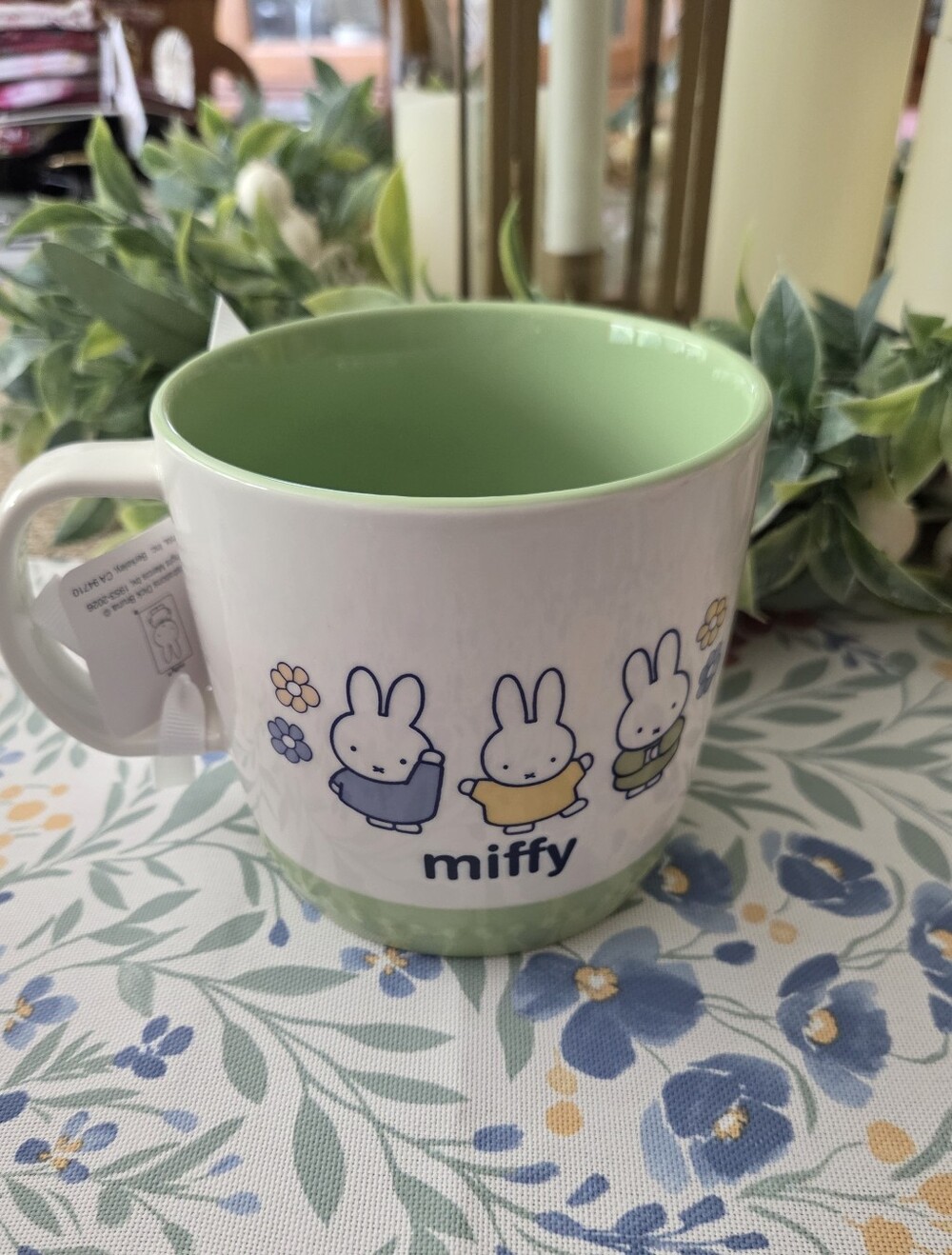 miffy White Mug with Mint Green Interior and Blue & Yellow Illustrations